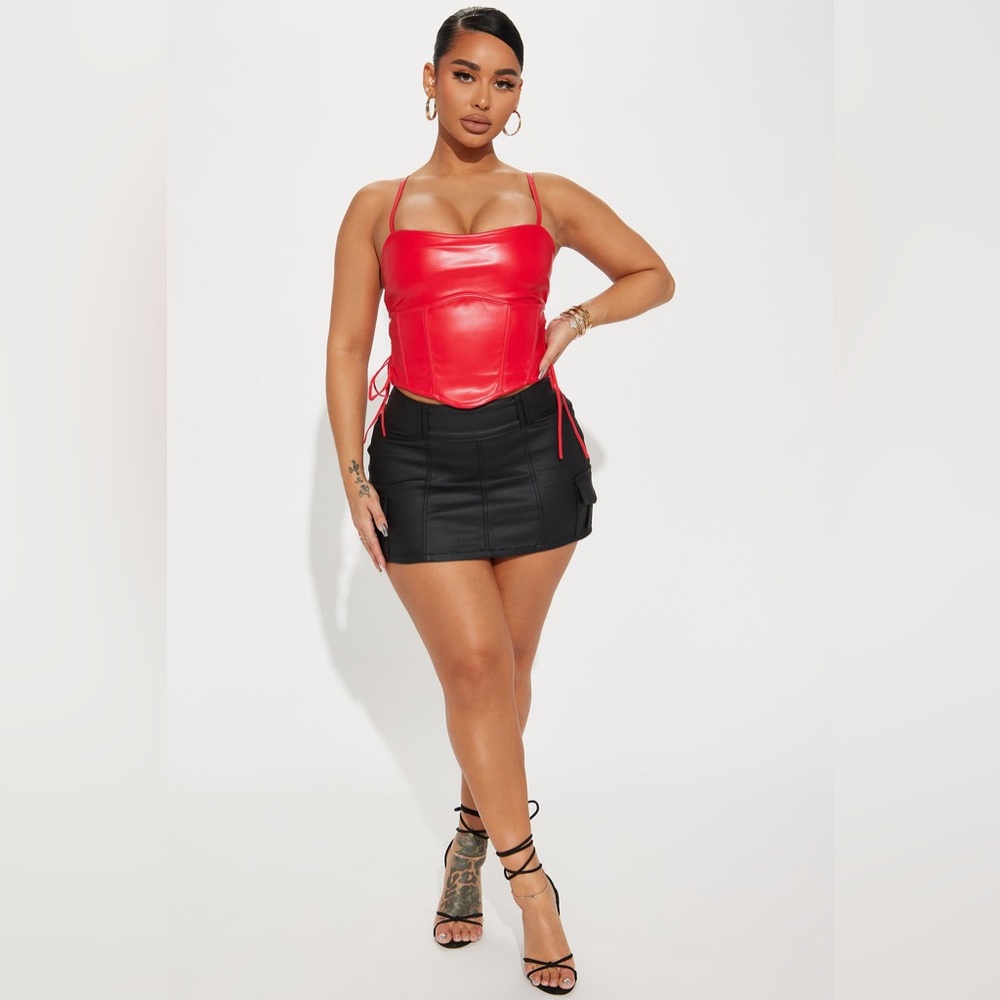 Red corset leather crop top